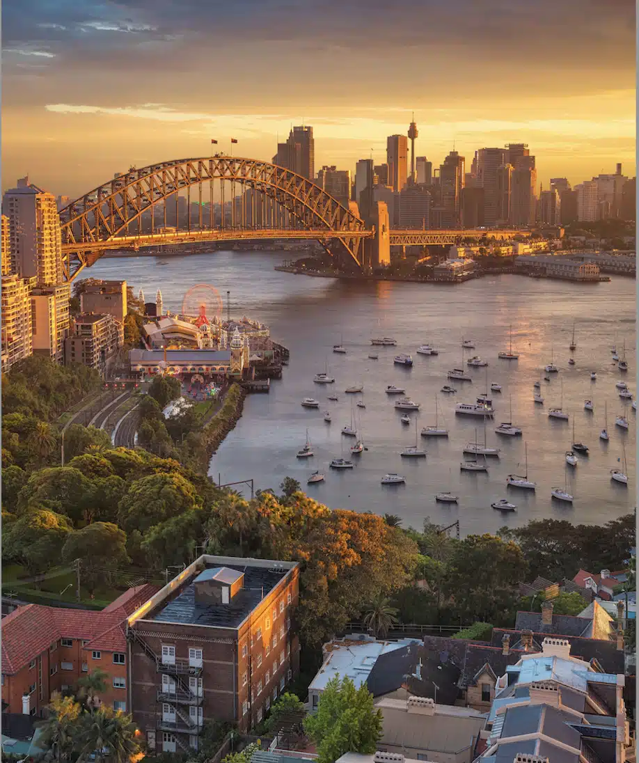 The view overlooking the Harbour bridge in Sydney, Australia